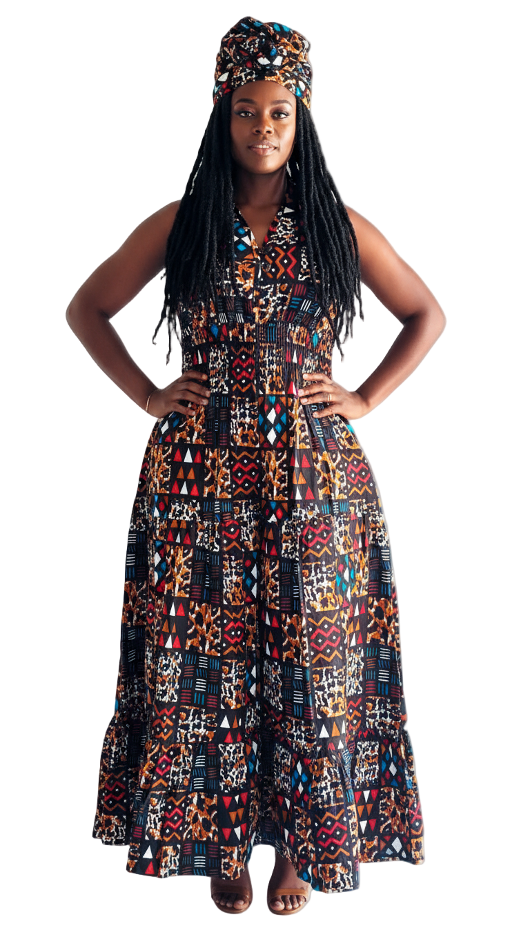 Smocked Dress With Scarf - 2038-66