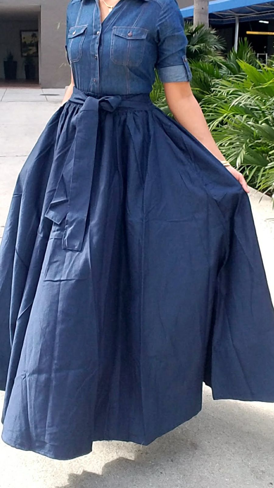 7001- Long Solid Skirt- Navy Blue