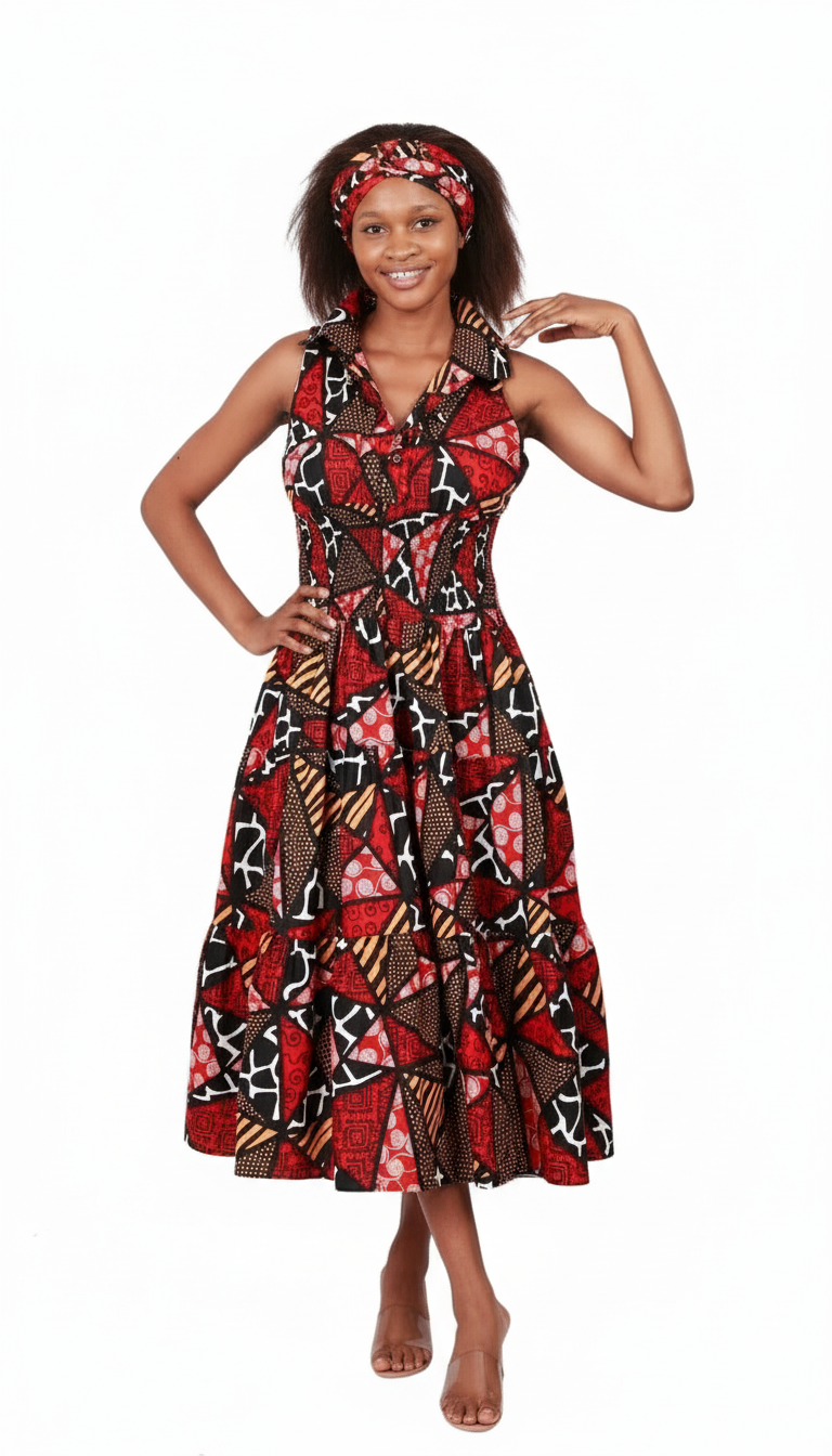 KVC24- Middi Halter Smock Dress