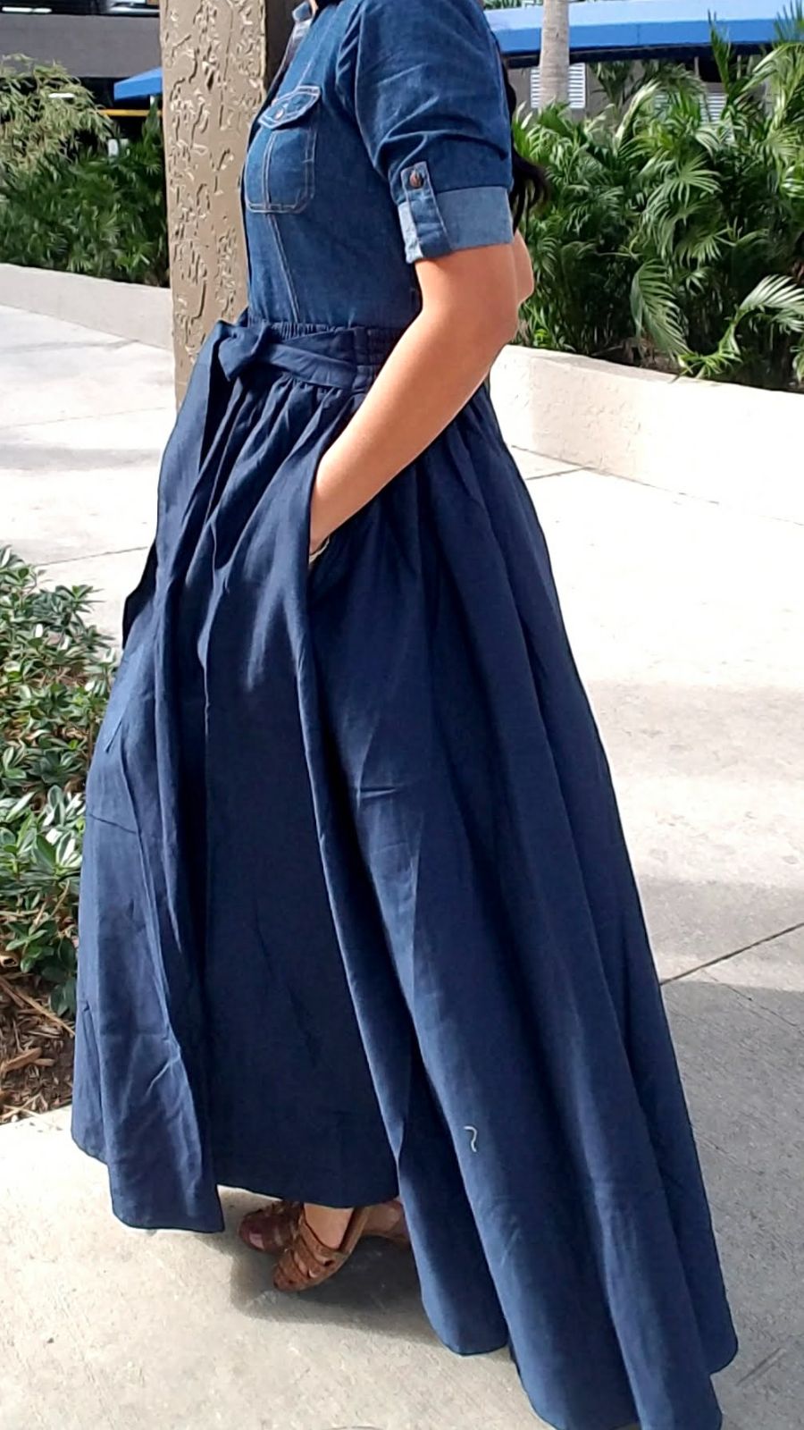 7001- Long Solid Skirt- Navy Blue