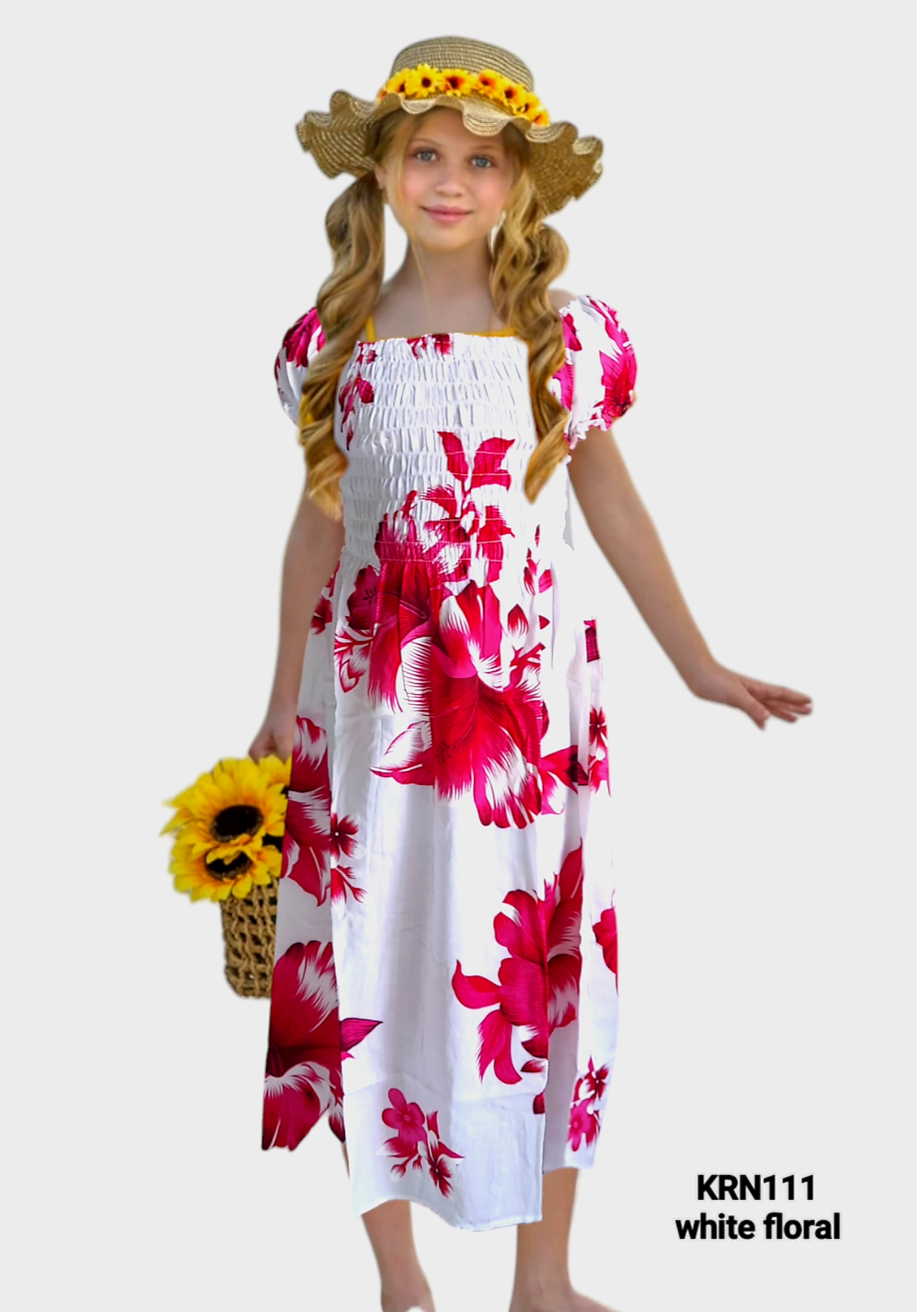 Kids/ Girls Hawaiian Dress - White KRN111