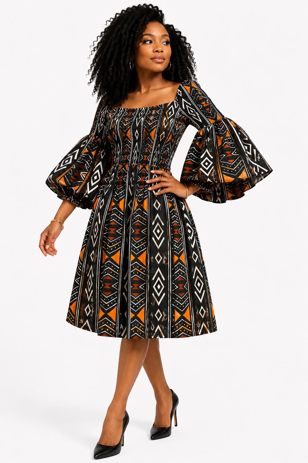 Amara African Print Middi Dress  036 C