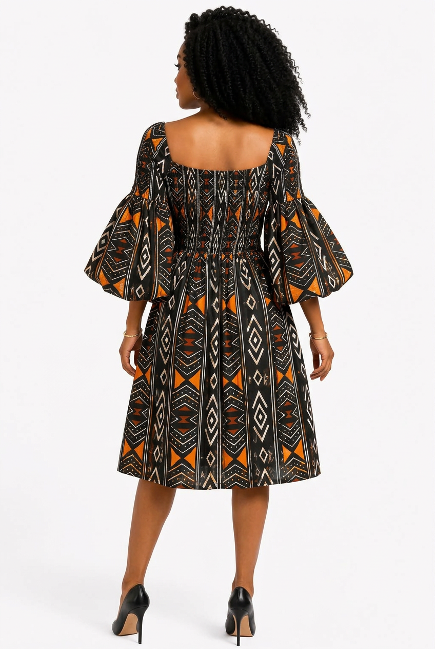 Amara African Print Middi Dress  036 C
