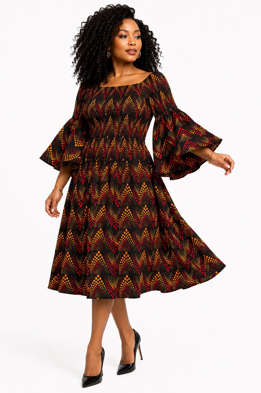 Amara African Print Middi Dress  036 B