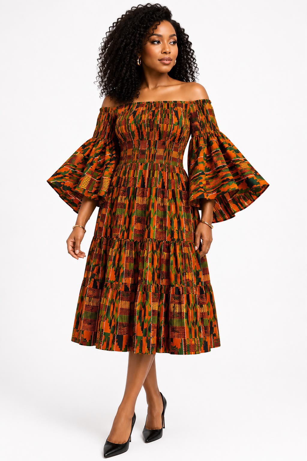 Amara African Print Middi Dress  036 P1