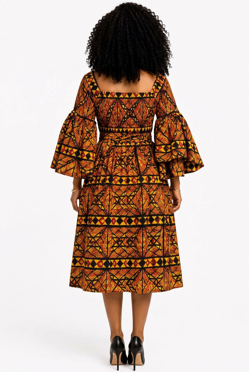Amara African Print Middi Dress  026
