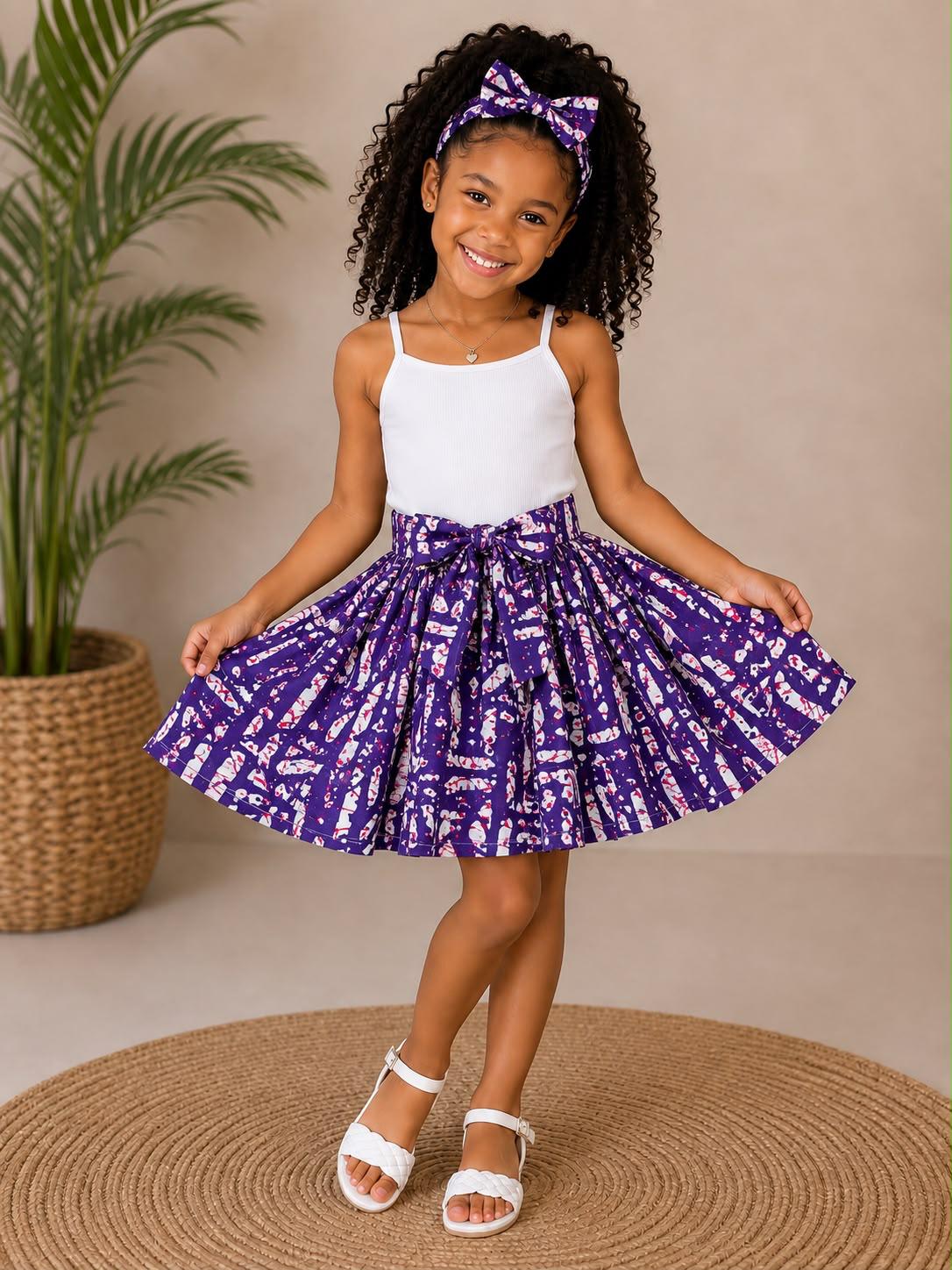 Little Girls Skirt & Head Bow Set-Kids Maze K05