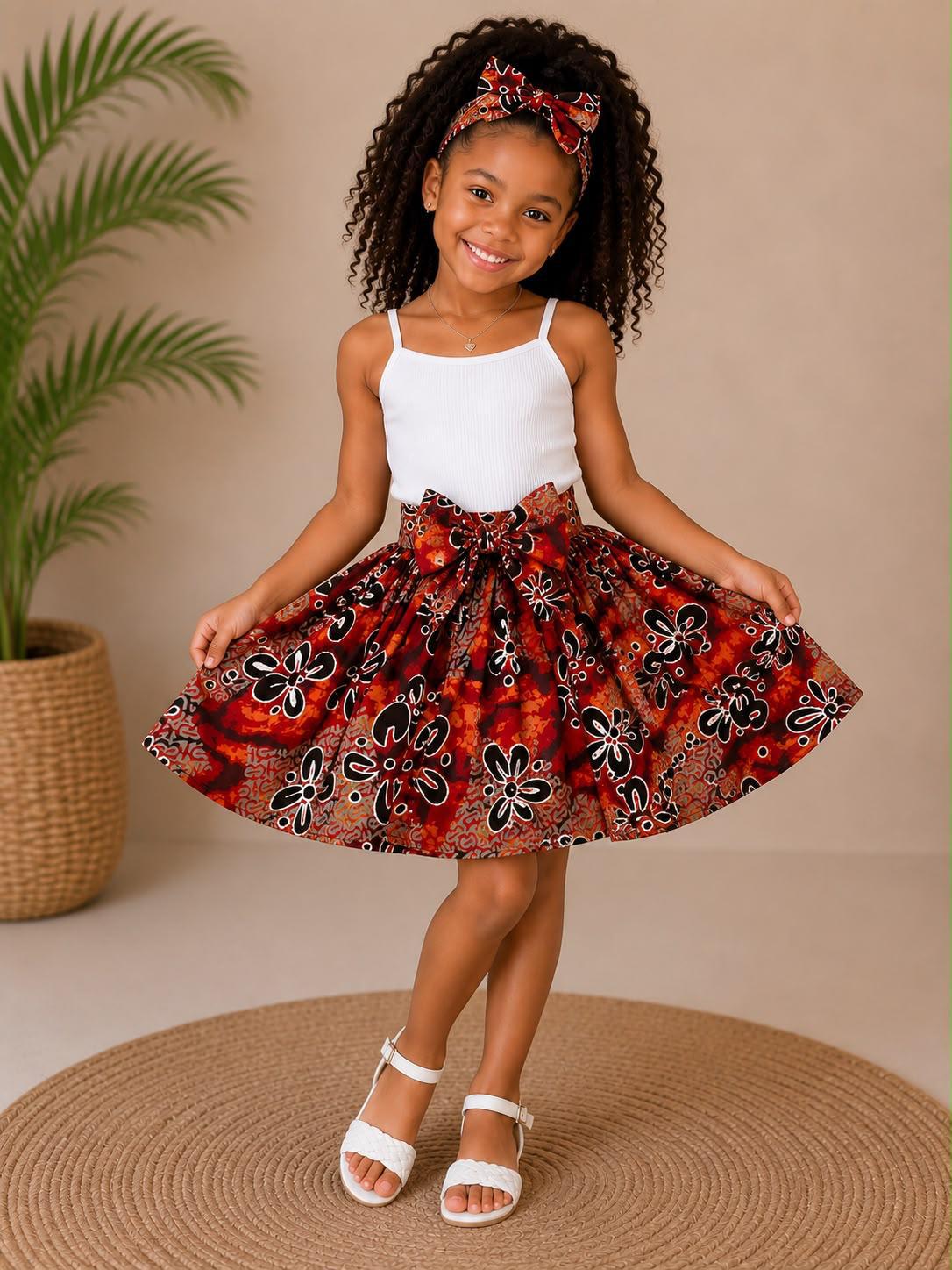 Little Girls Skirt & Head Bow Set-Kids Maze K05