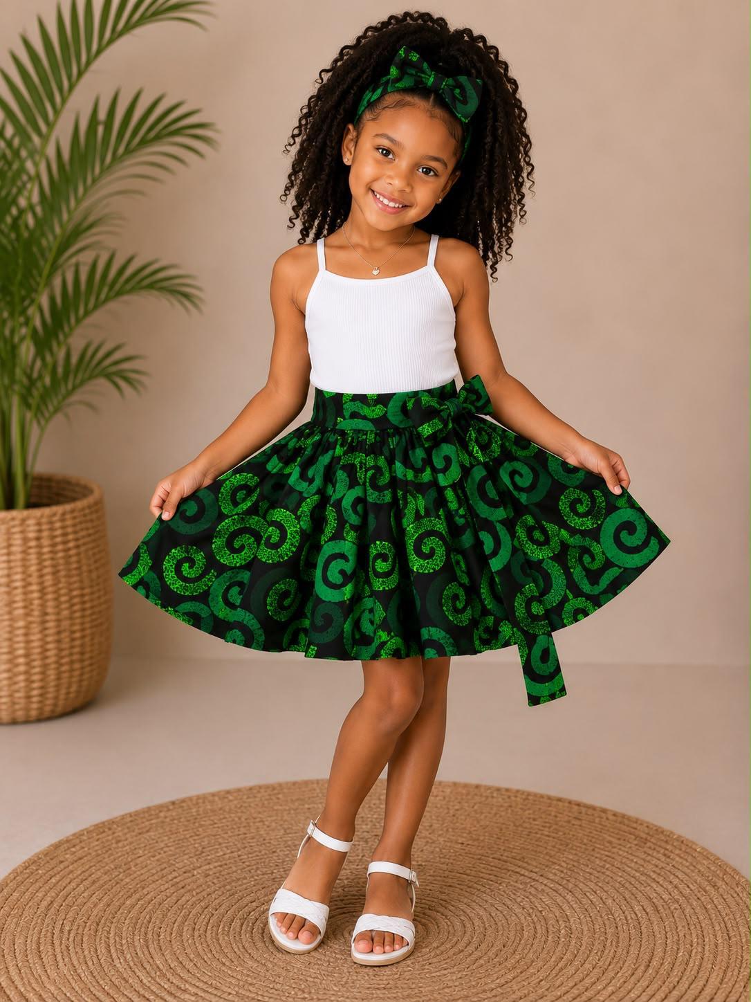 Little Girls Skirt & Head Bow Set-Kids Maze K05