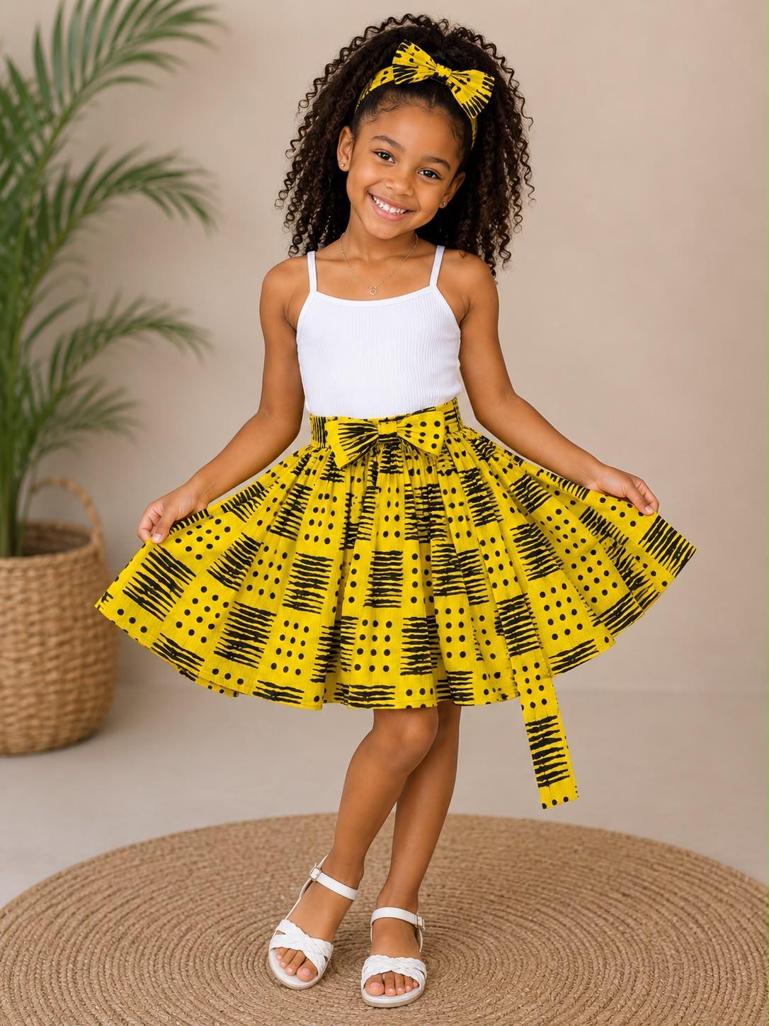 Little Girls Skirt & Head Bow Set-Kids Maze K05