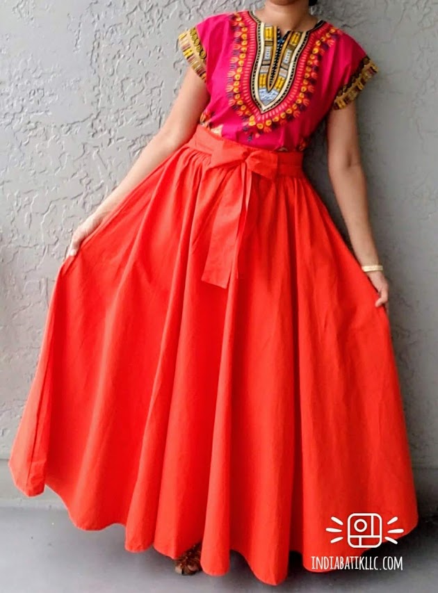 #7001- Solid Long Maxi Skirt- Orange