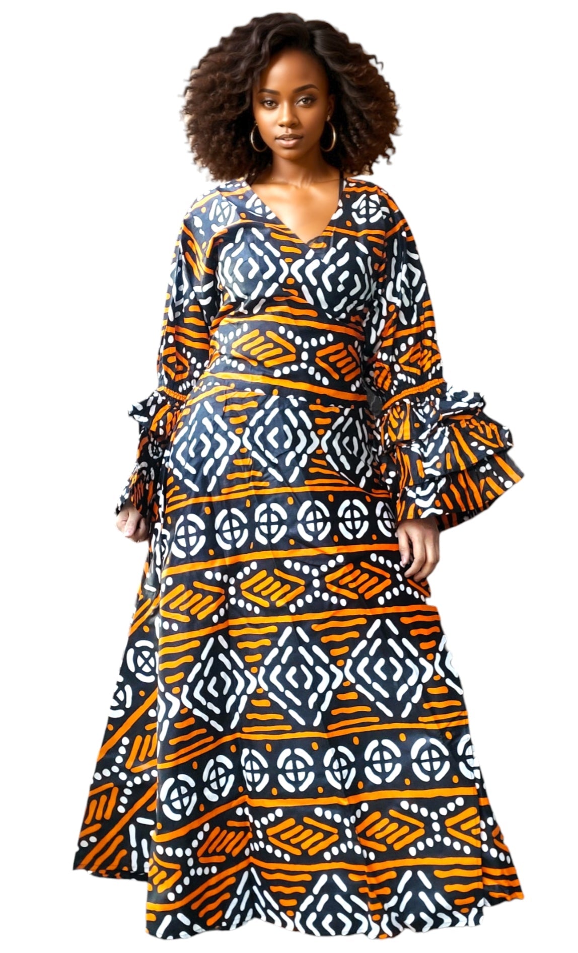 70-Woman's Long African Print Wrap Dress- Tribal Print