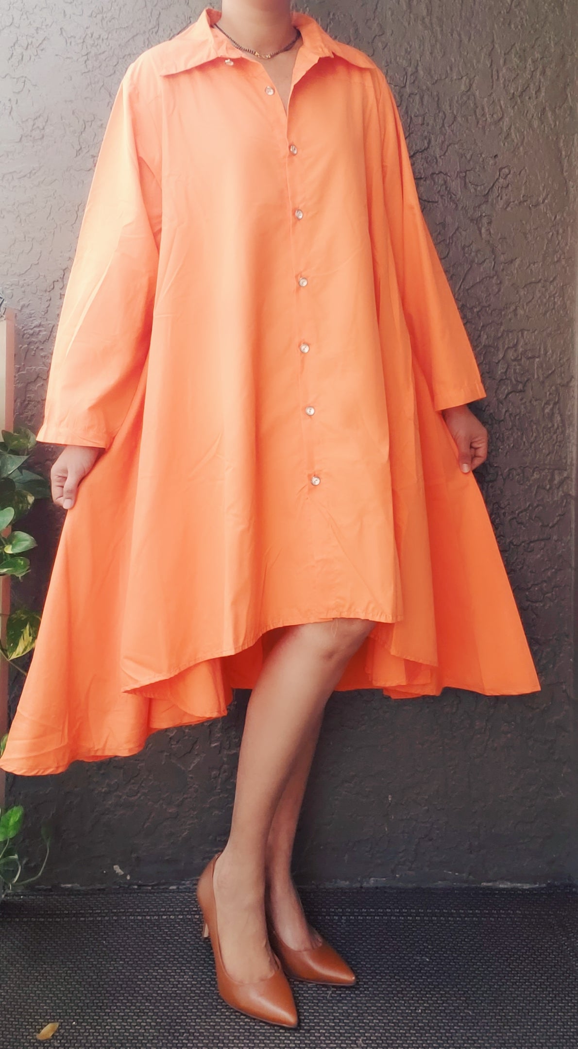 Swing Dress/ Hi/Lo Shirt Dress/ Solid/ Orange-16666