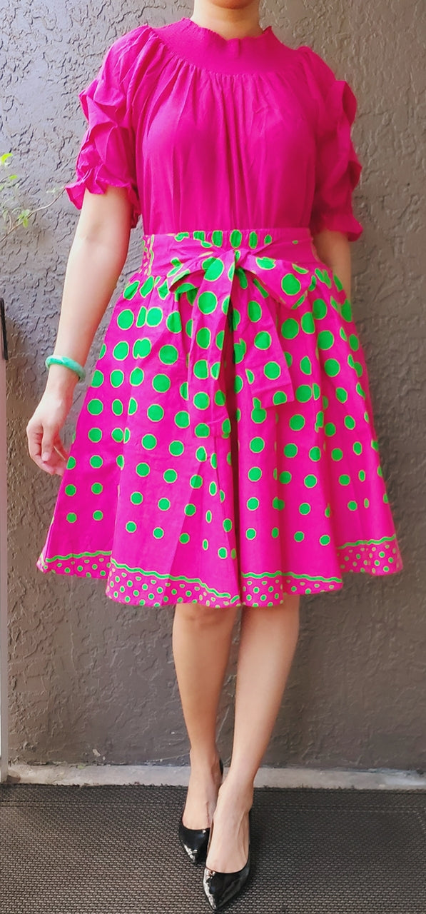 524 - Woman short skirt - Pink/Green Polkadot