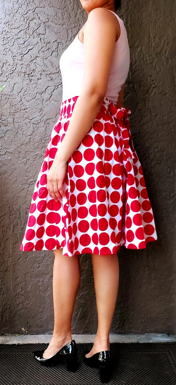 AA524-Woman short skirt - Red/White Polkadot