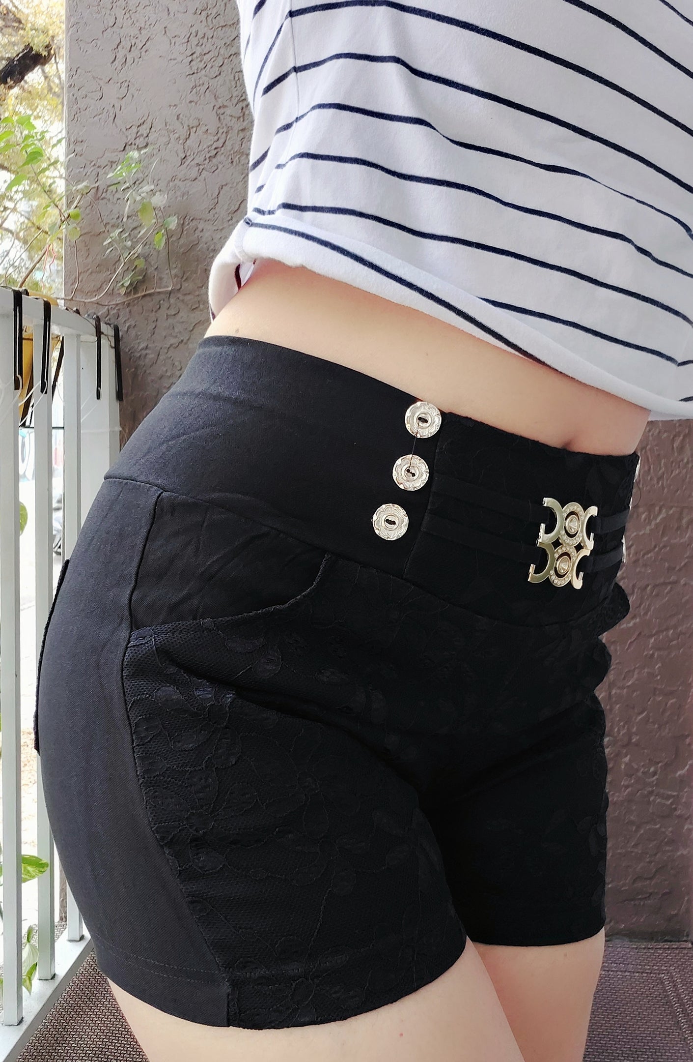 703- High Waisted Sailor Shorts/Lace