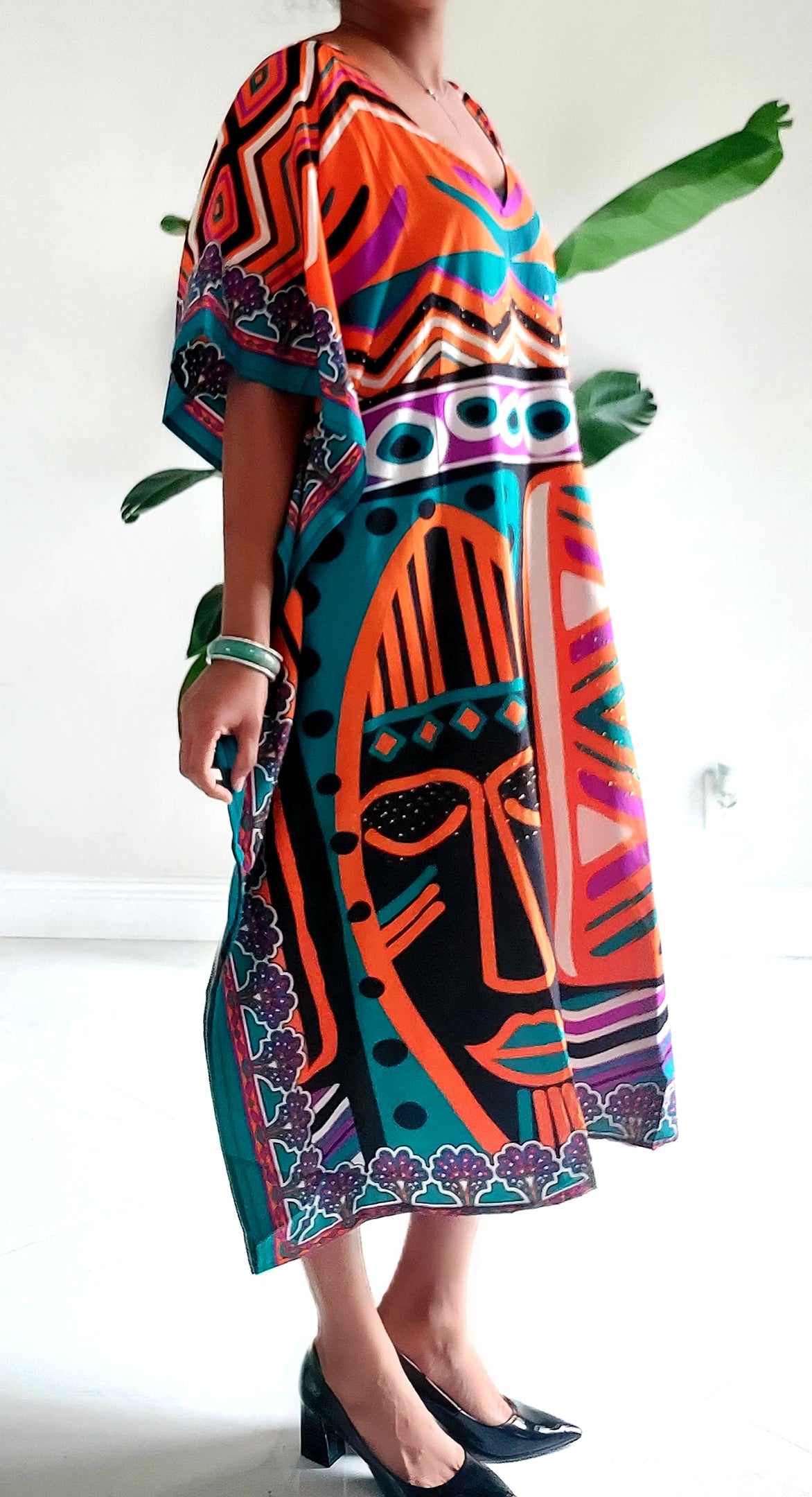 Afro Print Middi Kaftan Dress