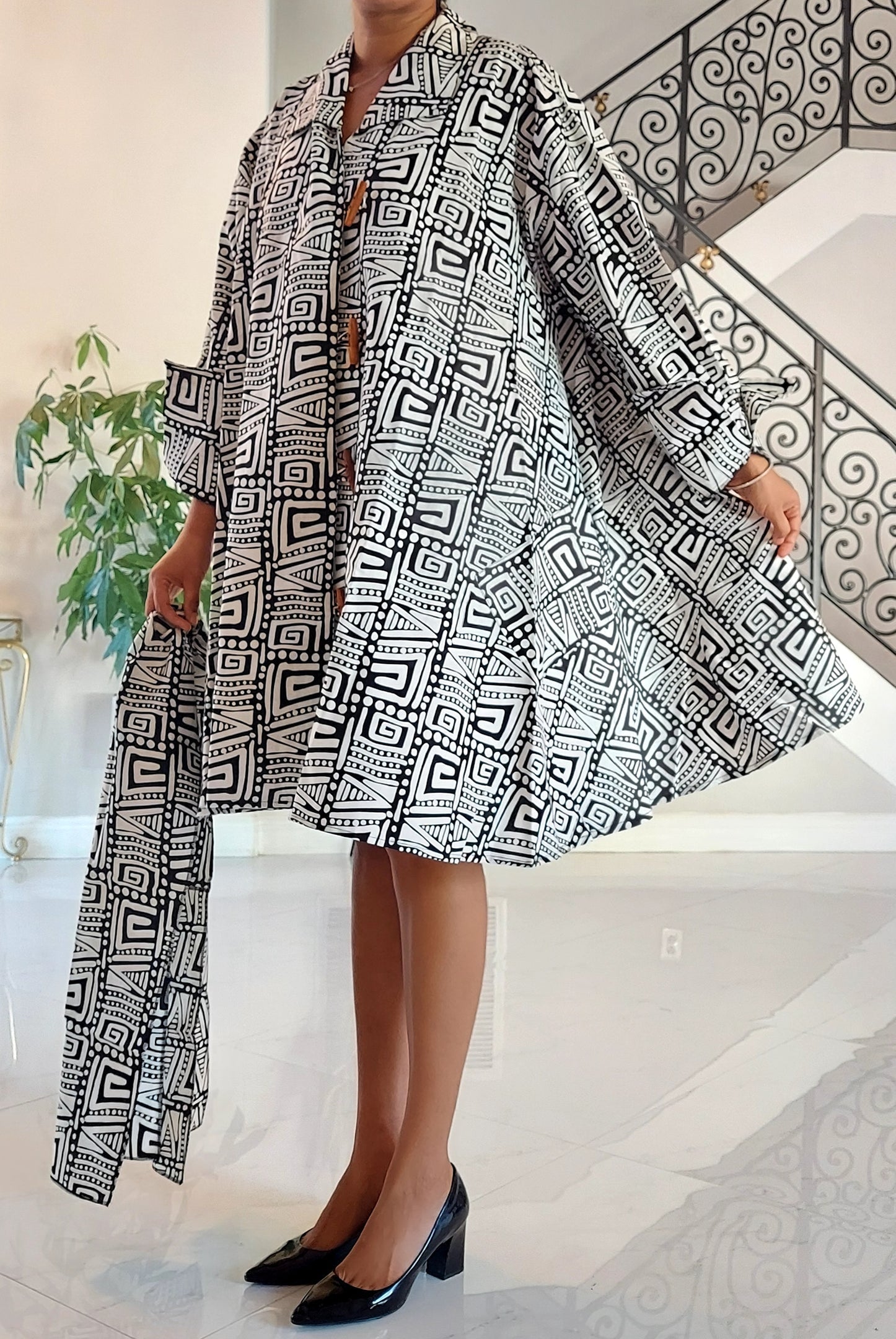 243- Cotton Short  Dress / Blouse- Geometric Pattern