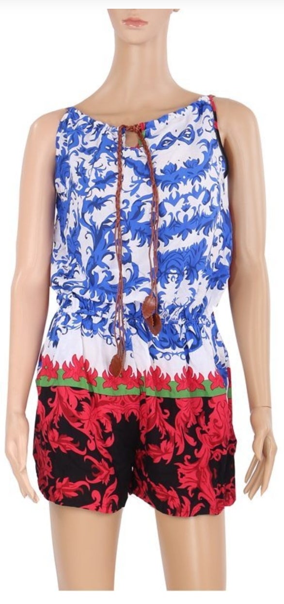 Woman Short  Romper - Tropical Print