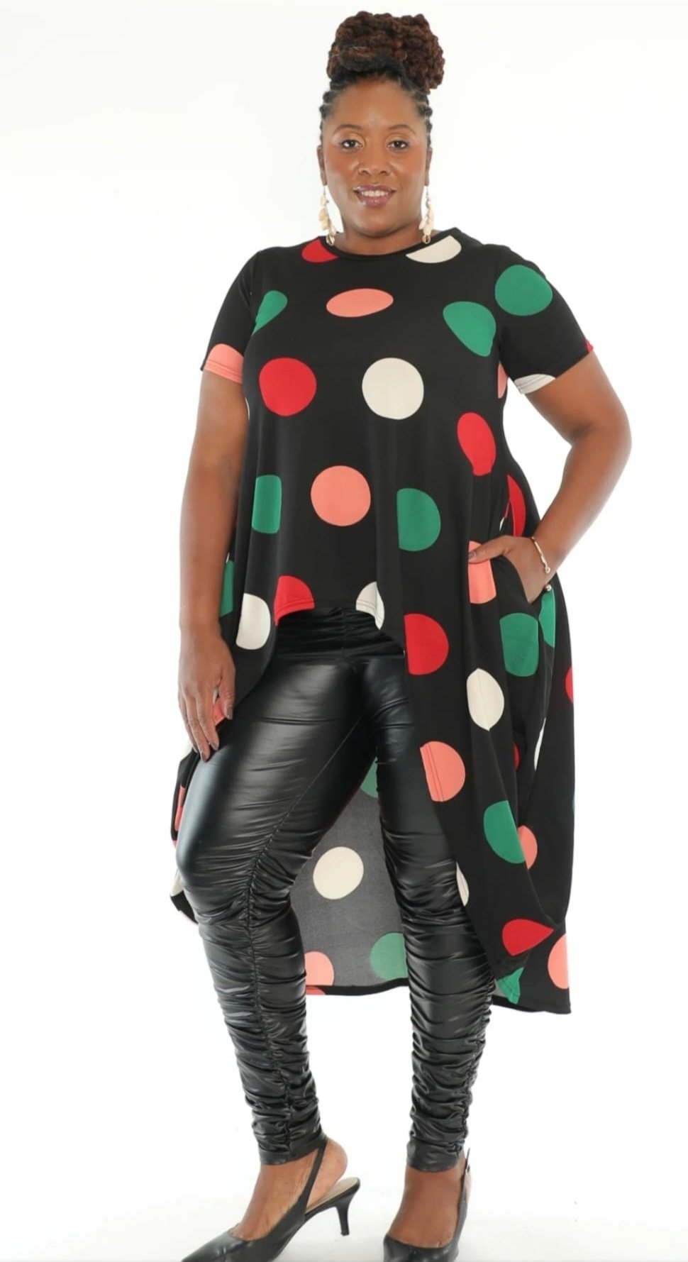 Women High Low printed Blouse- Polkadot Multi- 19071