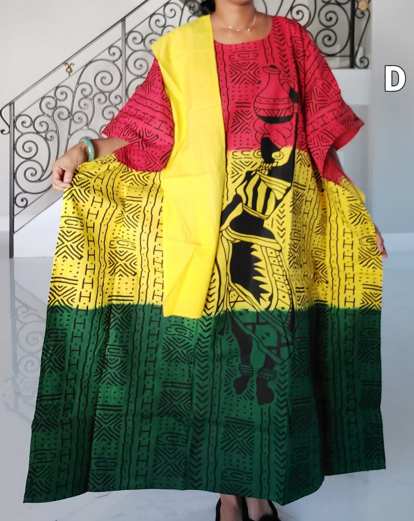 Women African Tribal Print Kaftan Dress - Rasta