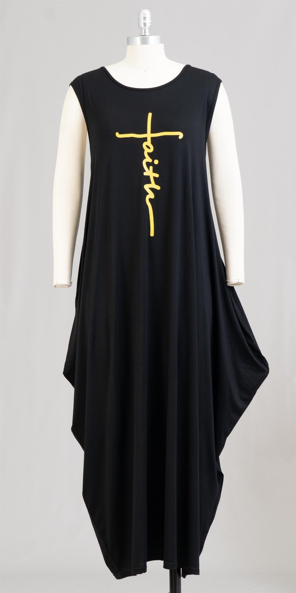 Women Sleeveless Long Bubble Jersey  Dress/ / Solid Black/Faith