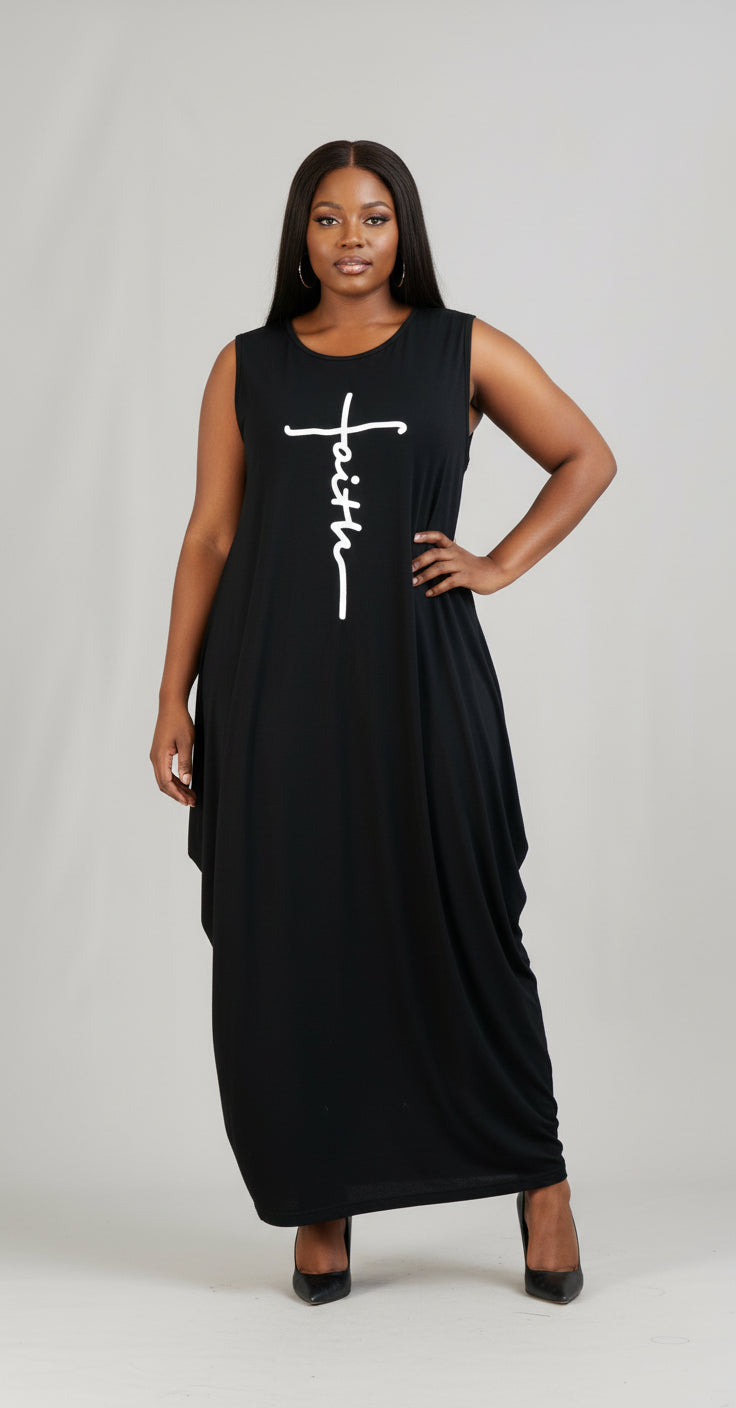 Women Sleeveless Long Bubble Jersey  Dress/ / Solid Black/Faith
