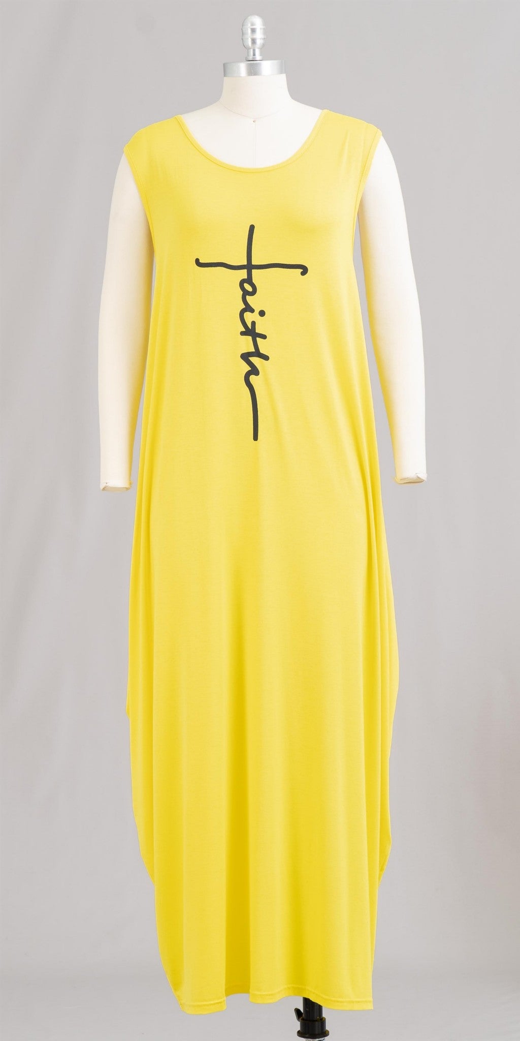 Women Sleeveless Long Bubble Jersey  Dress/ / Solid Black/Faith