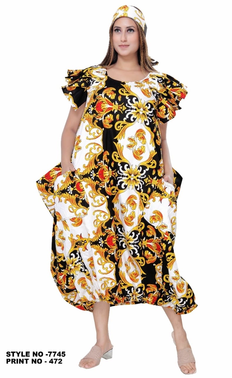 7745- Ballon Dress/ Printed