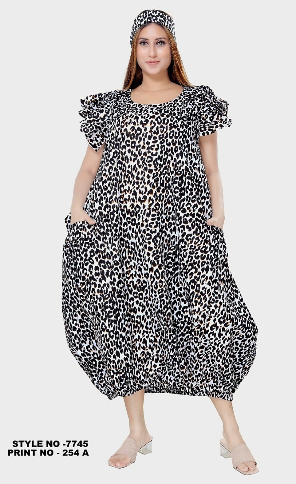 7745- Ballon Dress/ Printed