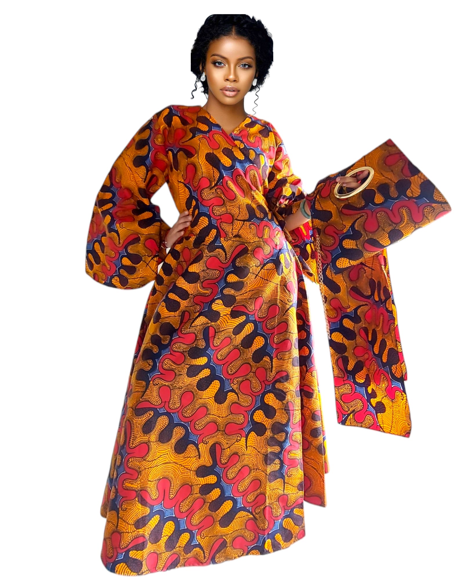 1014 Combo - Long Wrap Dress + Pocketbook Set