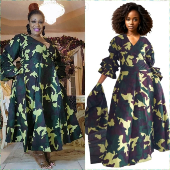 Woman's Long Wrap Dress- Camouflage- 70