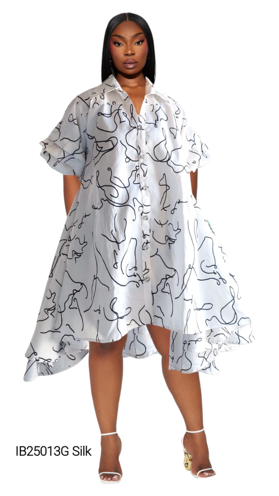 Swing Dress/ Faux Silk White/Black 758