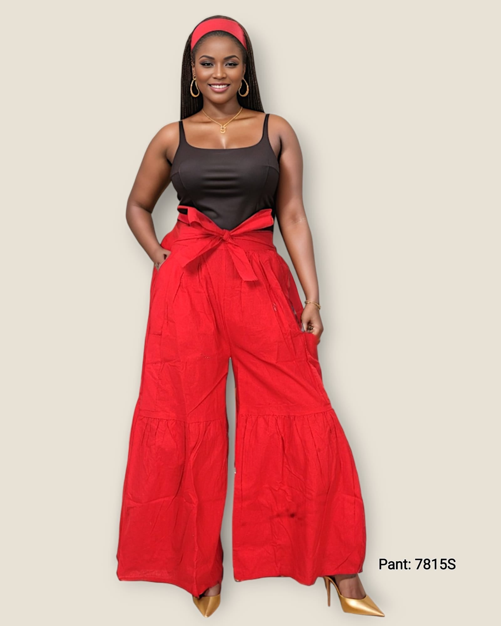 7815 Tiered Palazzo Pant- Red