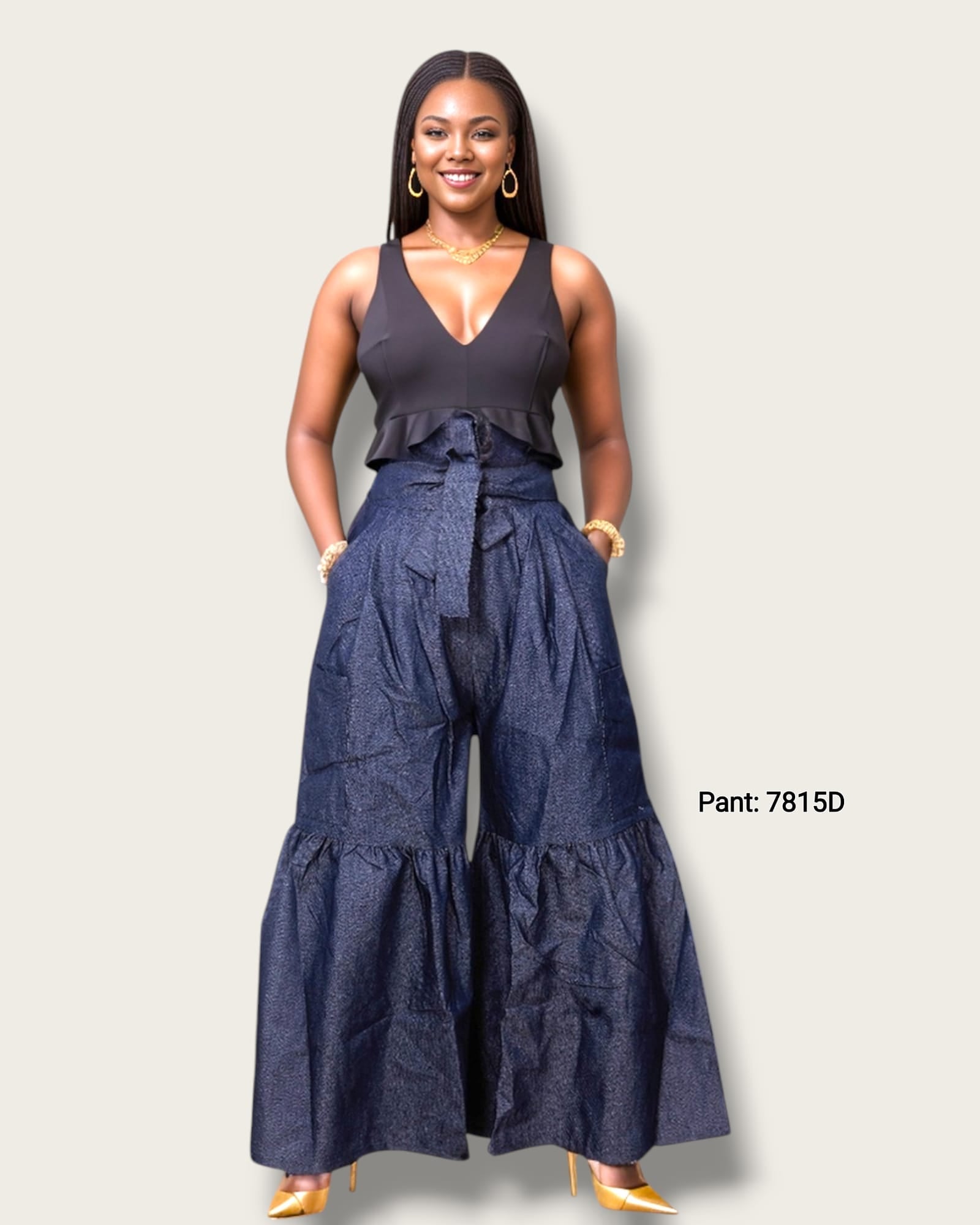 7815 Tiered Palazzo Pant-Denim