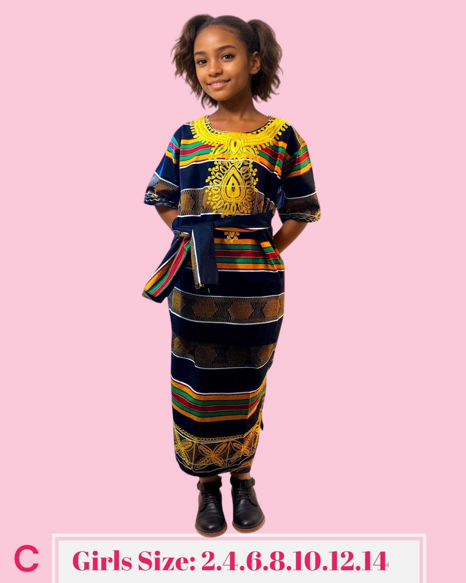 Girls/ Kids 3 Pcs Kente Skirt set C