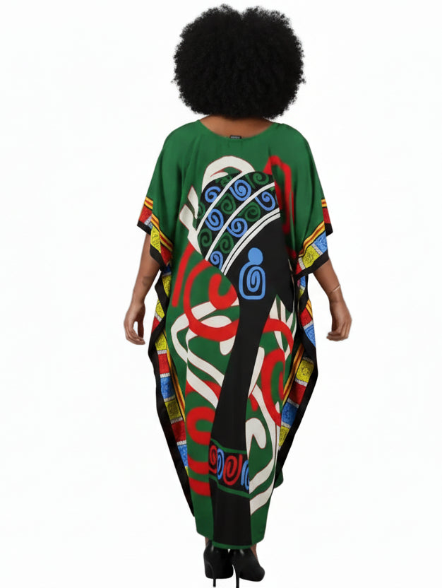 Kaftan Dress /Ethnic Print Green - 006