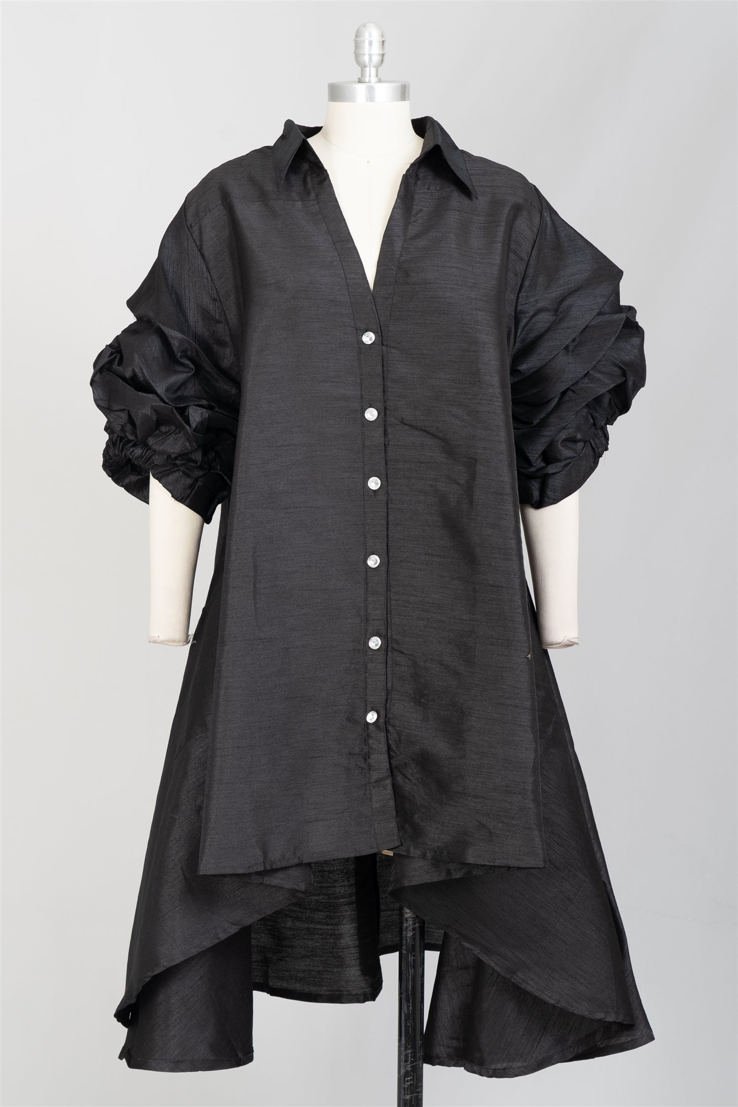 Swing Dress/ Faux Silk/ Ruffle Sleeve - Black