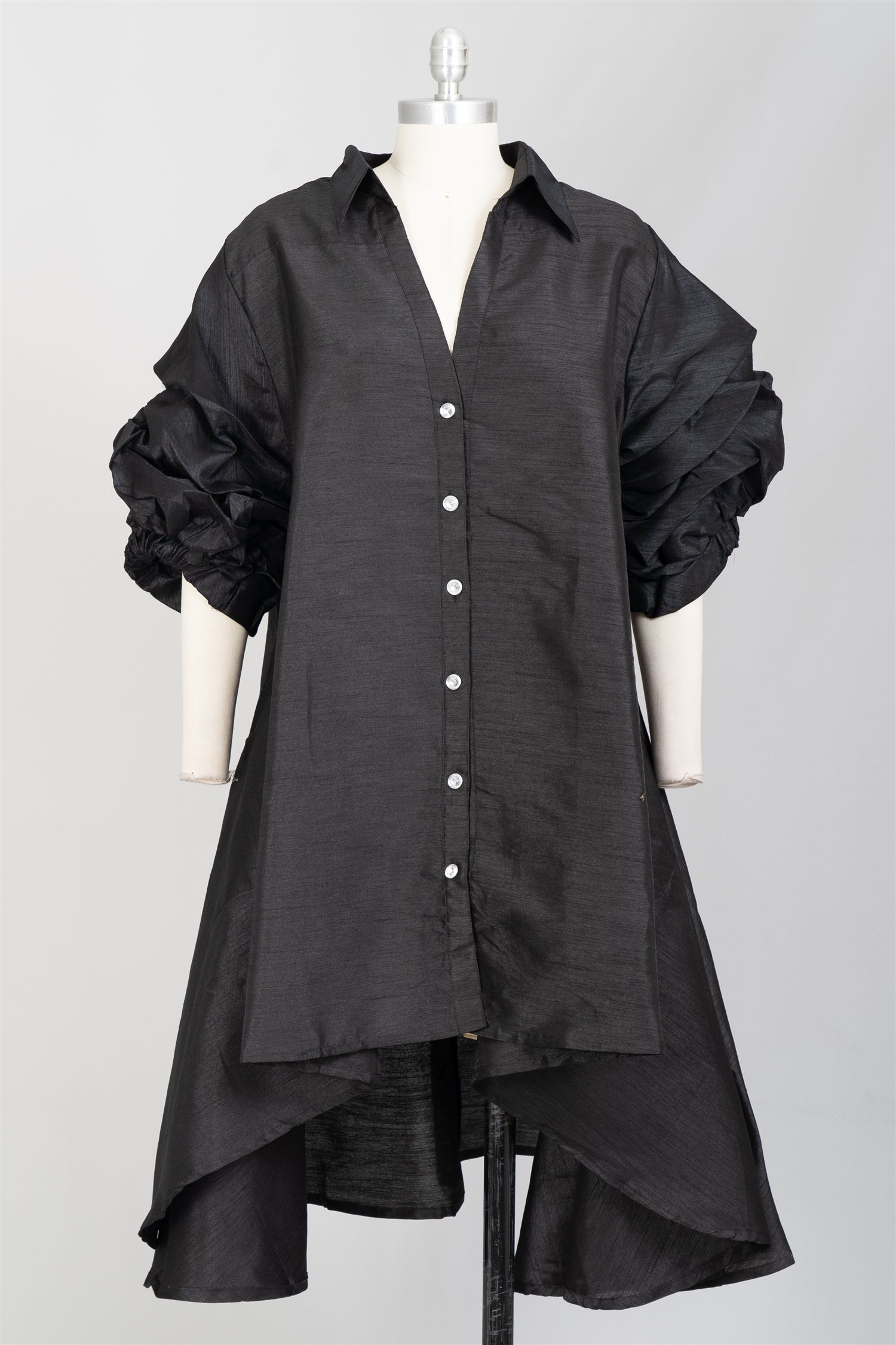 Swing Dress/ Faux Silk/ Ruffle Sleeve - 758 Black