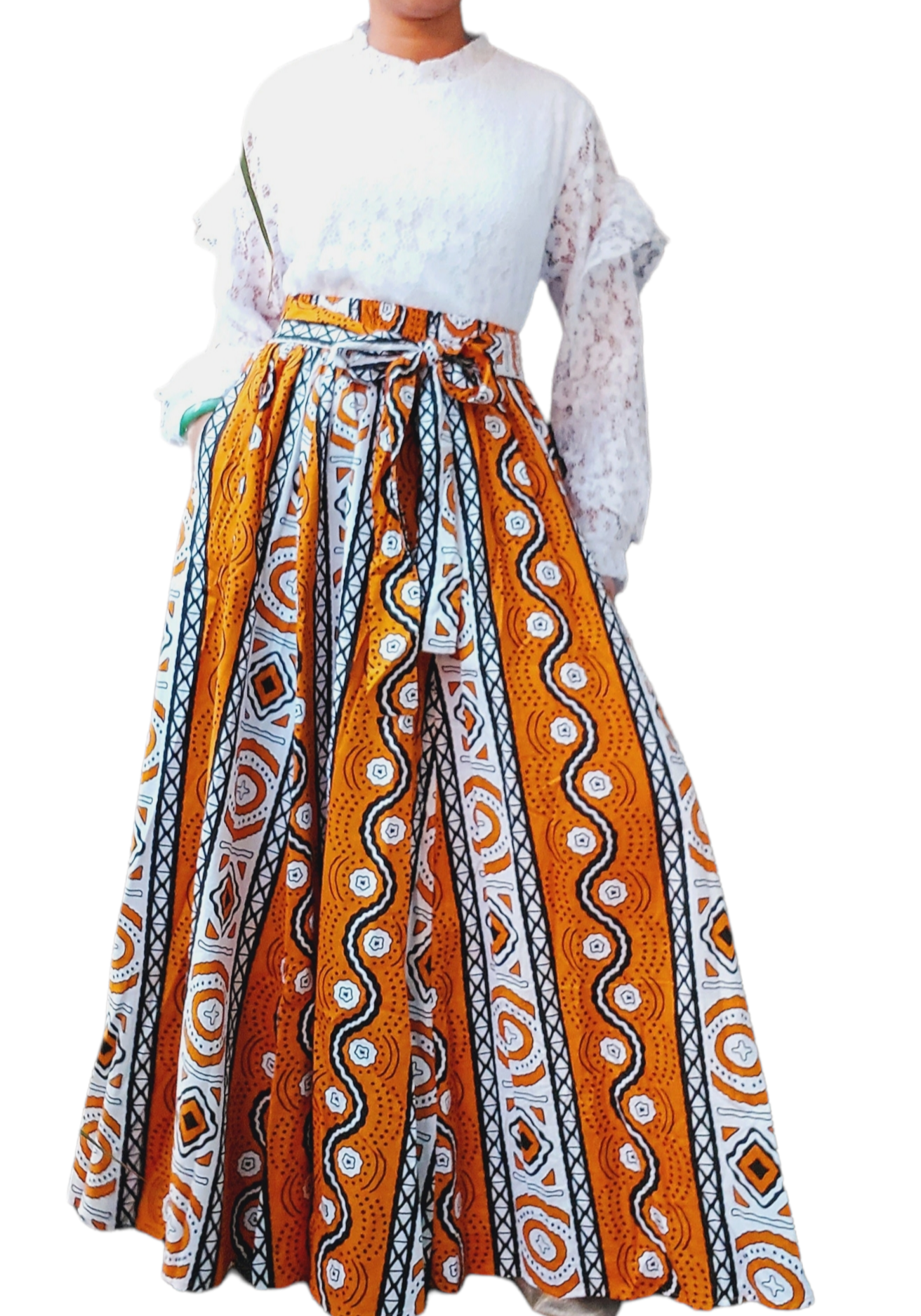 7001 Women Long Tribal Print Maxi Skirt- Mud Mustard