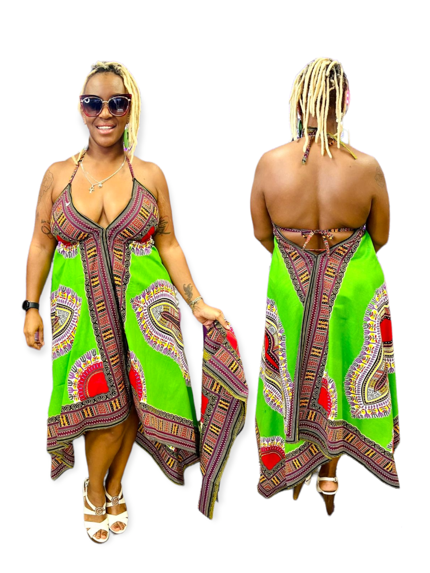 Dashiki Halter  Dress/ Handkerchief Hem- k583