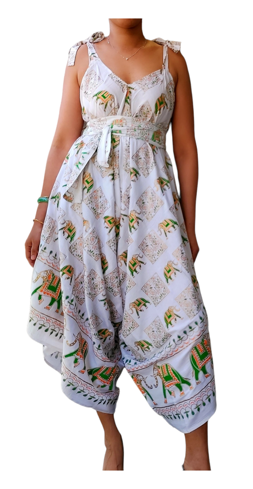 Harem Romper/Elephant Print- AA9 White