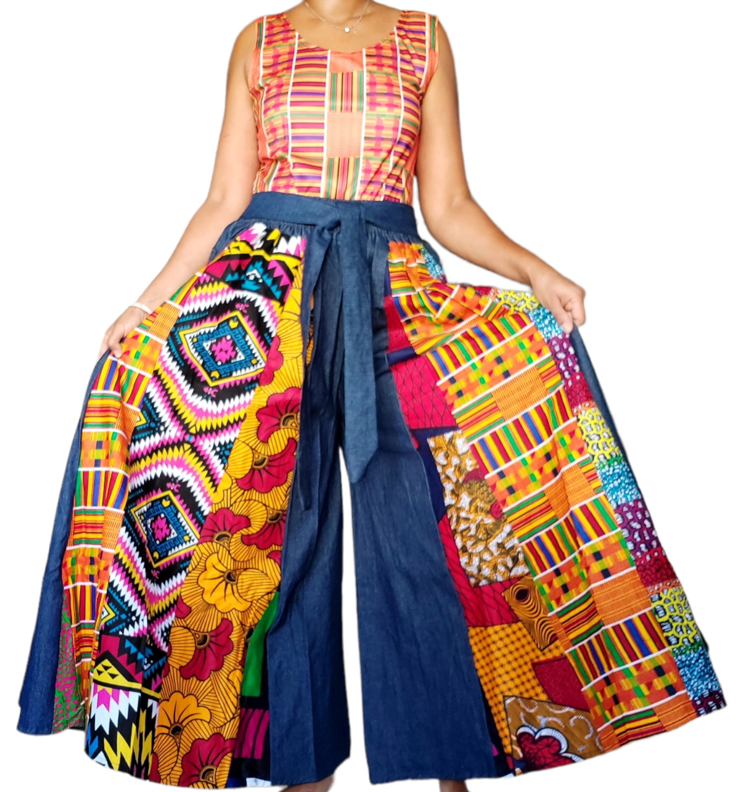 702- Women Palazzo Pant - Denim/Multi Prints