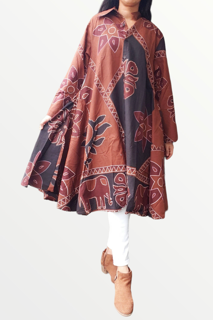 Swing Dress/  Brown Elephant Print-16666M