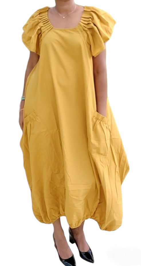 Balloon Dress/Solid/ Mustard -22169