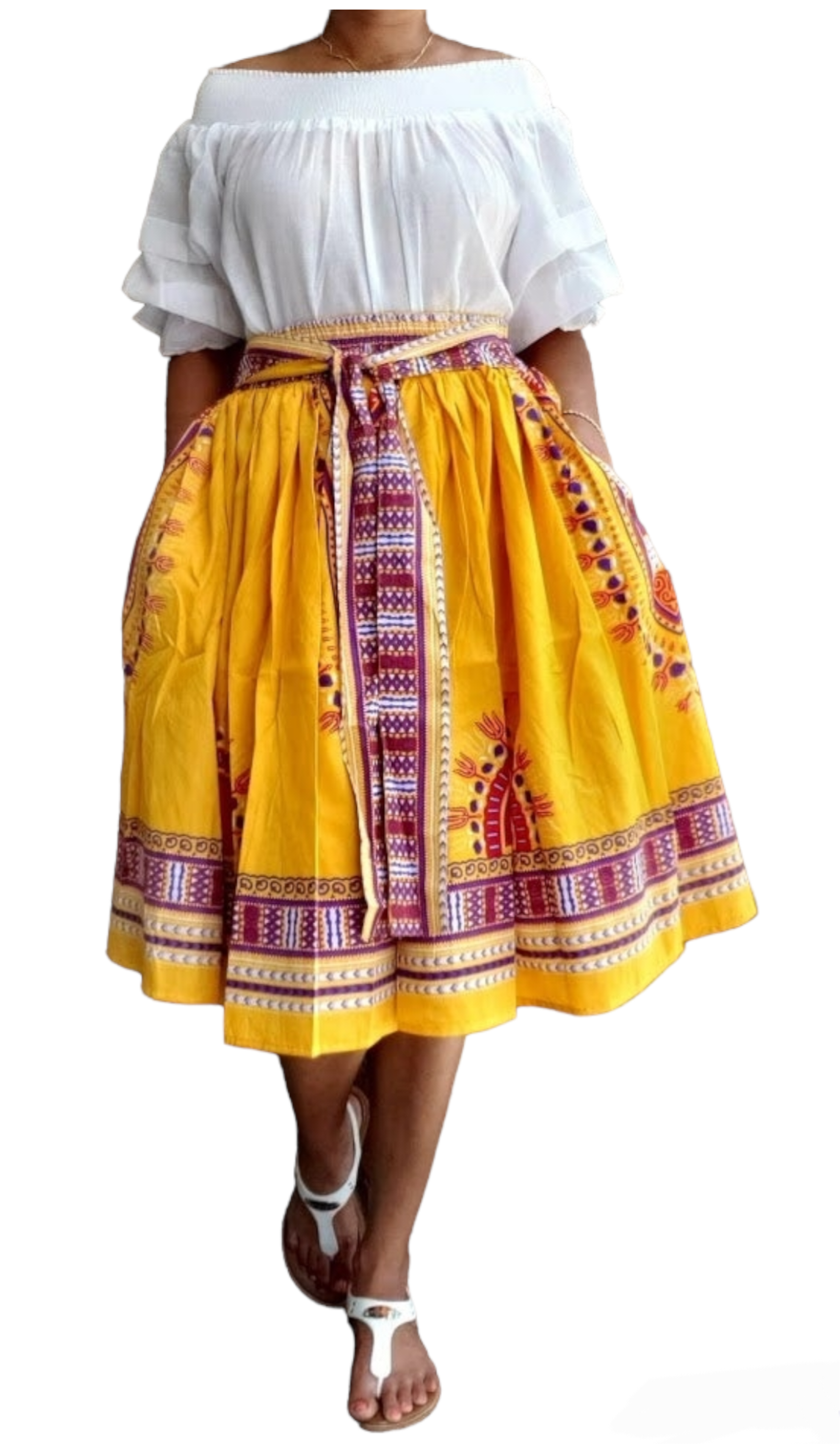 AA19-521- Women Mid Length Flared Skirt- Traditional Dashiki Print