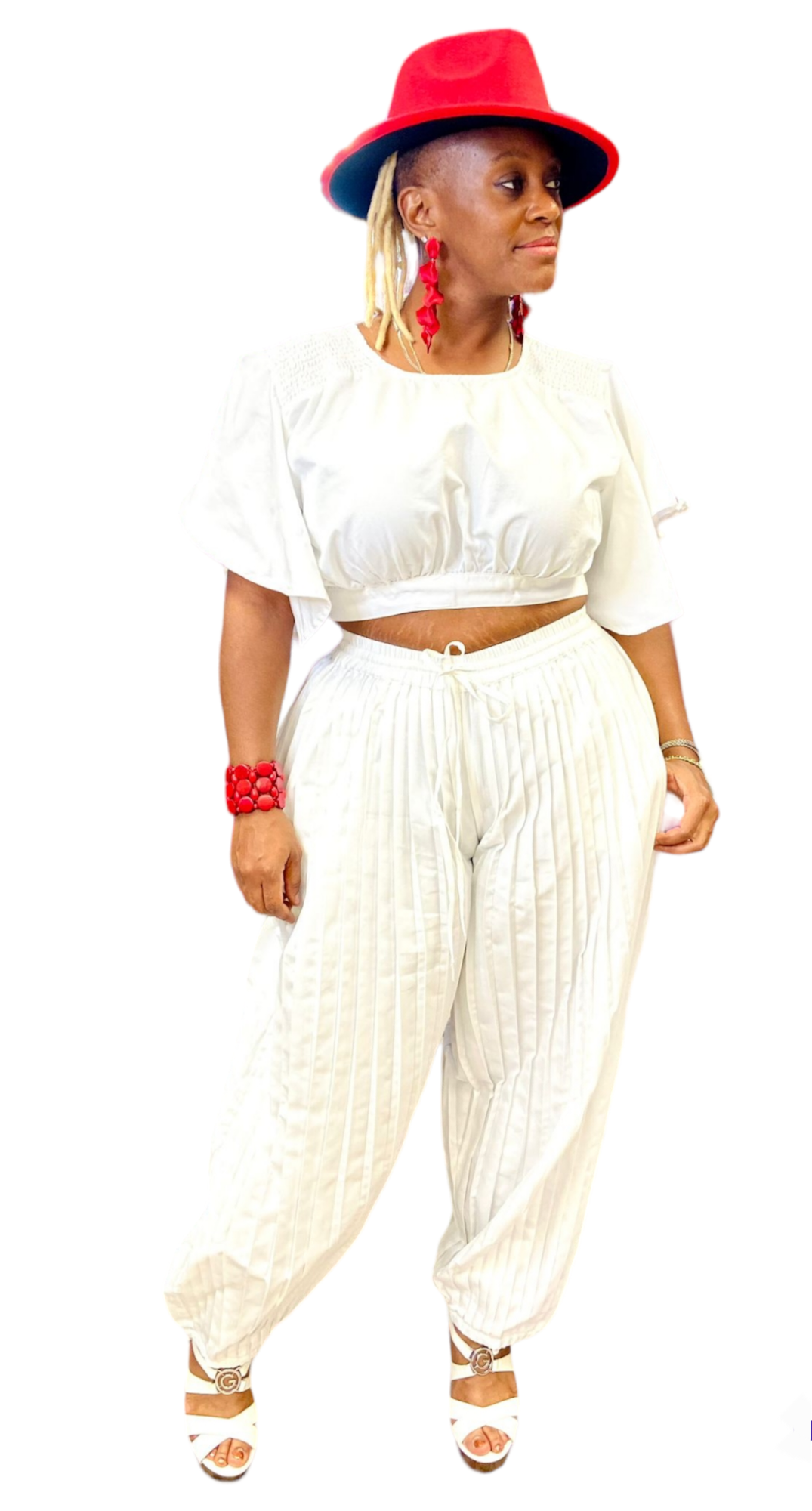 Crop Top/ Harem Pant - White