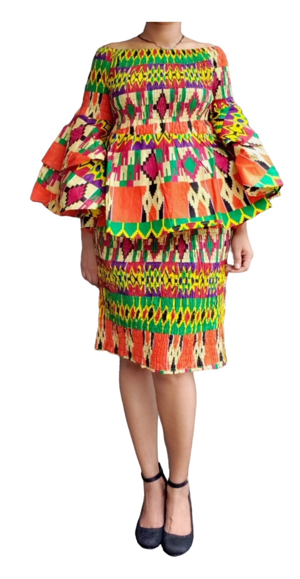 Smock Pencil Skirt & Blouse Set /Midi/Bold Kente -9009