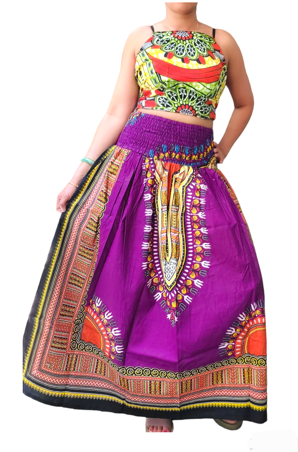 31DSK -  Long Smock Waist Skirt- Traditional Dashiki Print