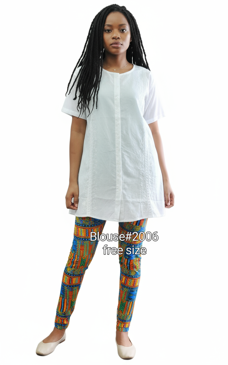 2006 White Cotton Embroidery Blouse